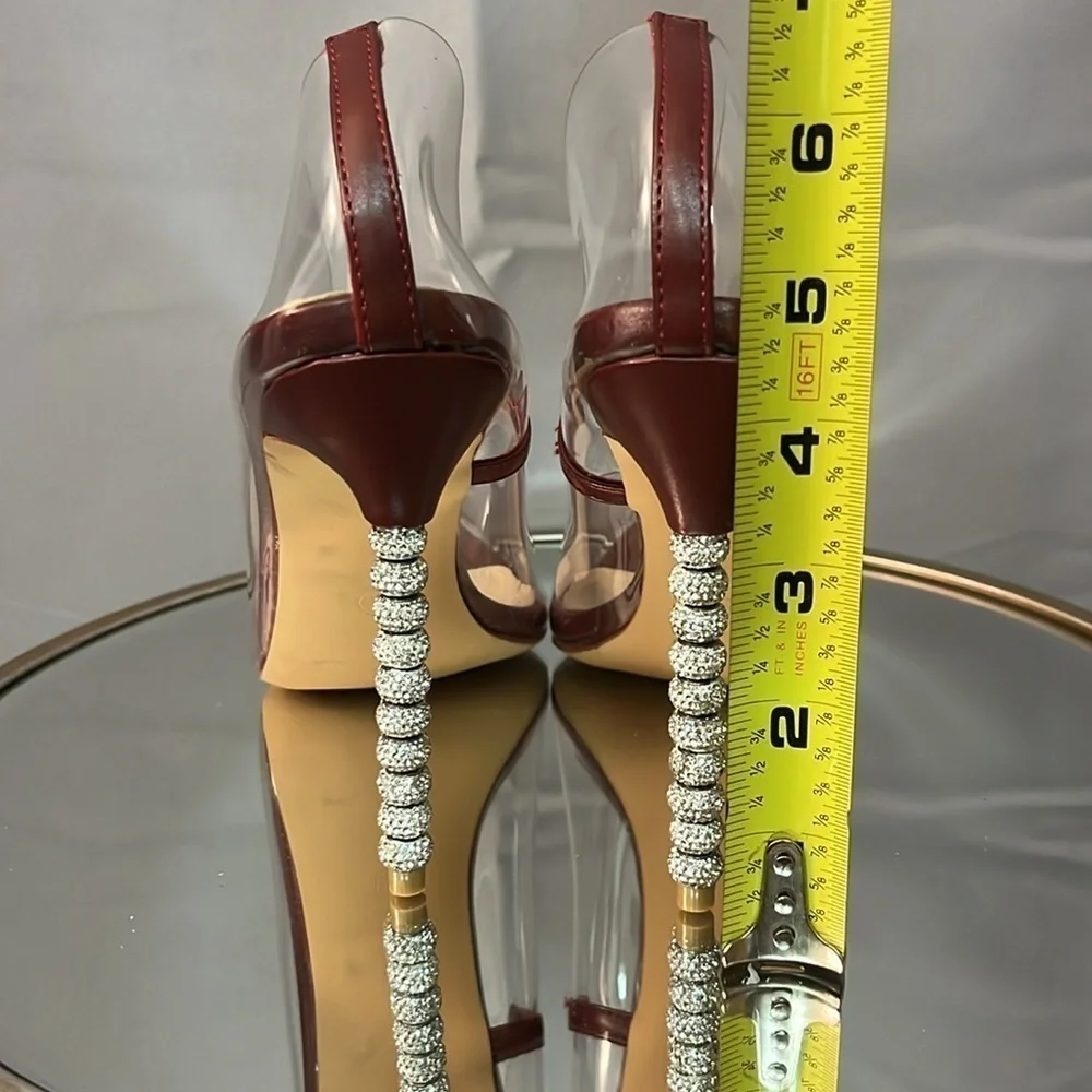 FASHION NOVA women’s size 8.5 stiletto high heels. Clear see through… EUC